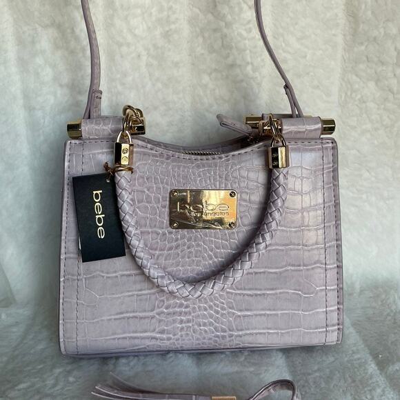 Brand New "bebe” Natalie Mini Satchel Crossbody Lavender Gold LOGO - Picture 6 of 8